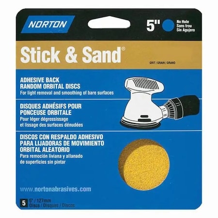 Norton Co 5" Stick & Sand No-Hole PSA Sanding Disc 120-Grit, PK 5 48906
